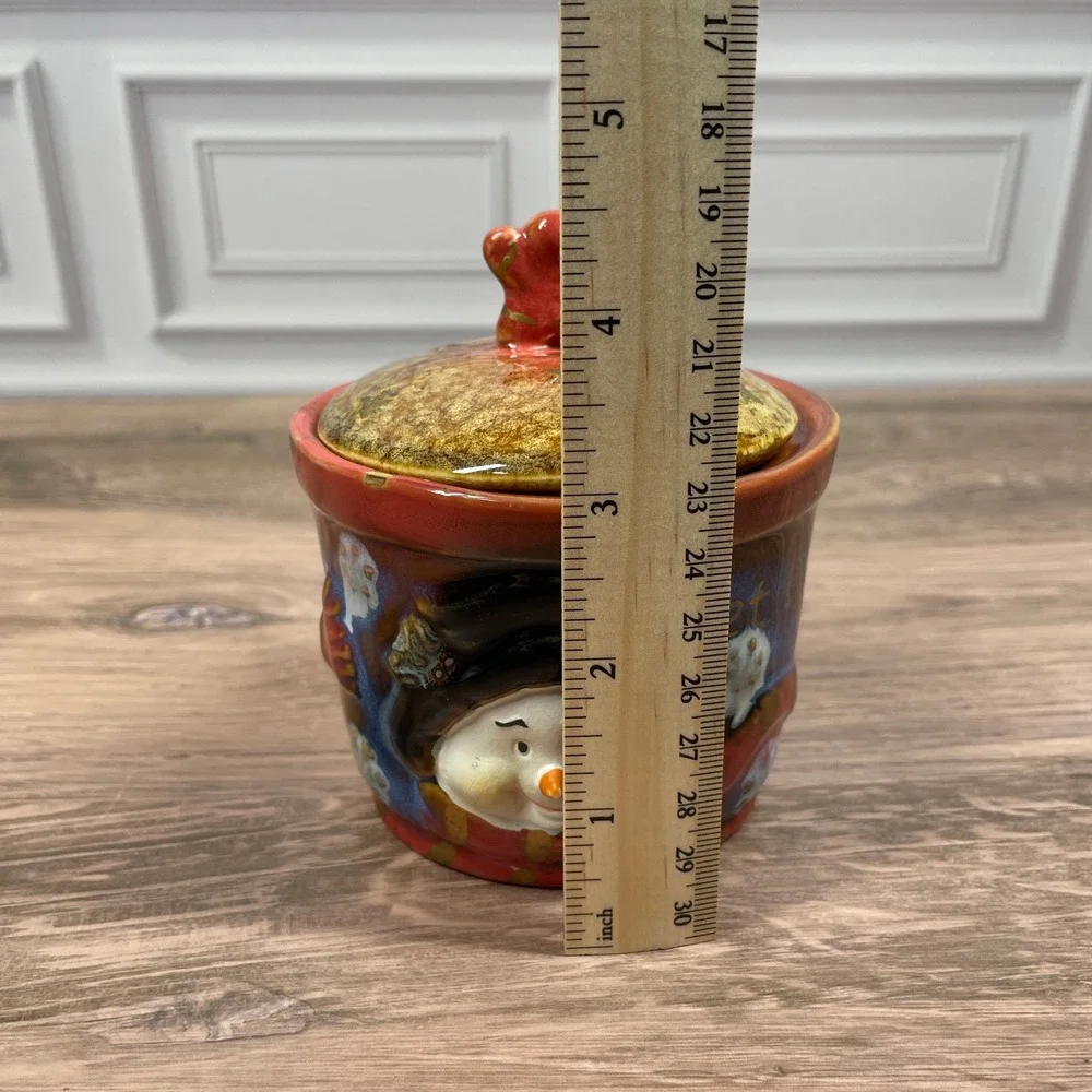 Handcrafted Snowman Ceramic Canister with Lid Let it Snow Christmas Decor